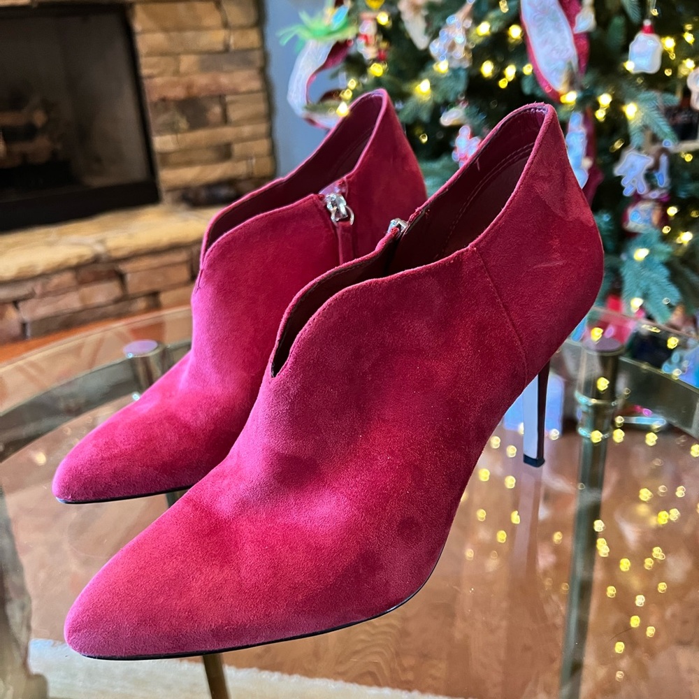 Red suede and patent leather booties size 10 WHBM
